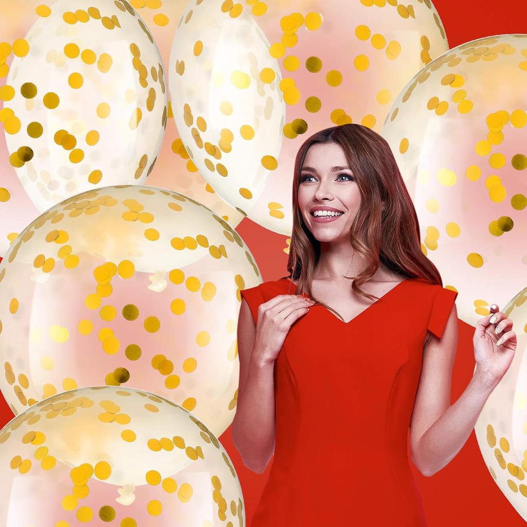 10 Pieces 18 Inch Glitter Confetti Balloons Paper Dots Confetti Shiny Latex Large Balloons for Birthday Wedding Party Decorations(Gold)