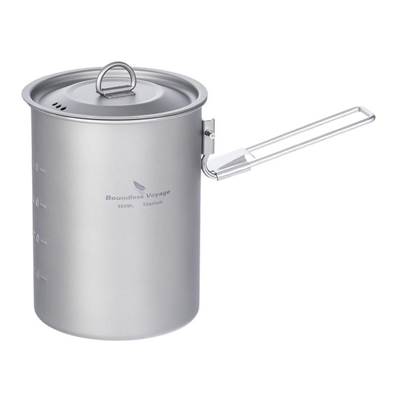 Mini Pentola da Cucina in Titanio Campeggio Escursionismo Zaino Uso Esterno 900ml Monostrato Non Rivestita Leggera Stoviglie