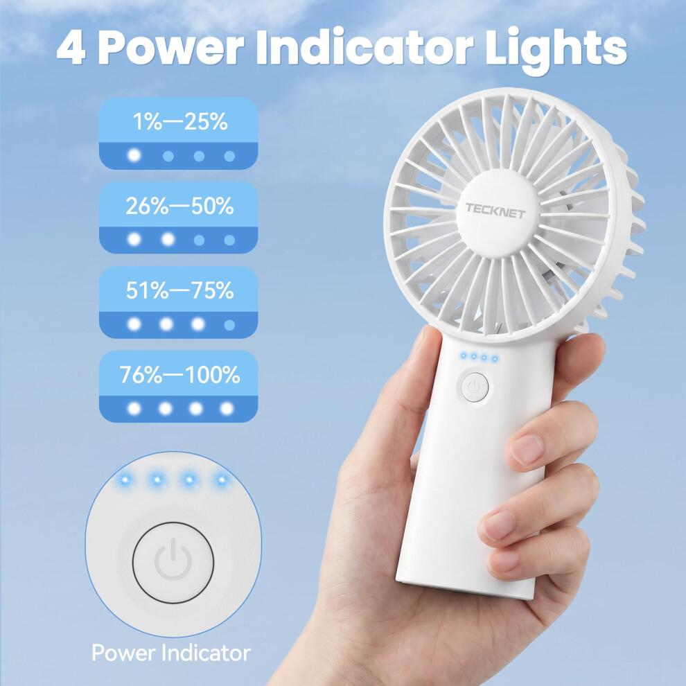 TECKNET Handheld Fan Rechargeable, 5000mAh Portable Fan with LED Battery Indicator, 5 Speeds & 16H Working Time, Small USB Fan Personal Hand Fan for