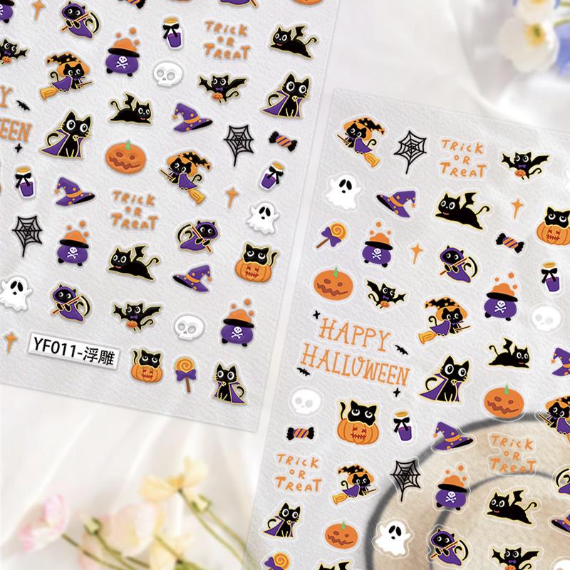 New 3D Halloween Nail Art Stickers: Embossed Pumpkins & Bats