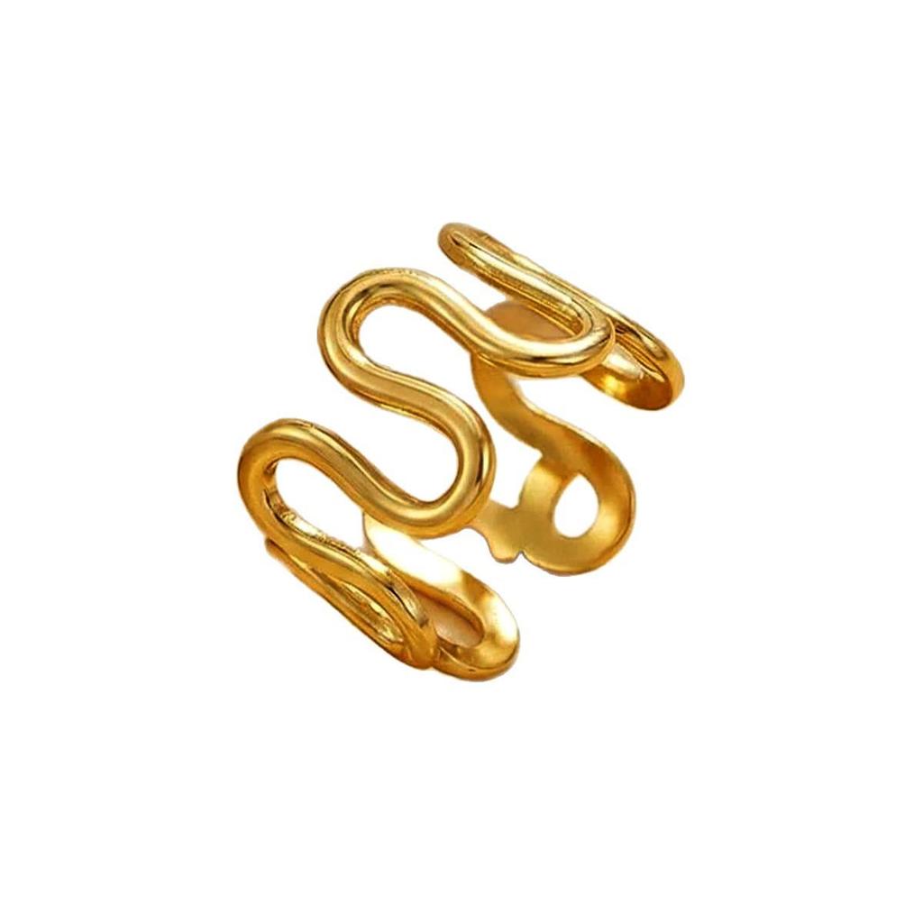 Trendy U-Shaped Wave Line Open Ring for Women - Geometric Stainless Steel Jewelry