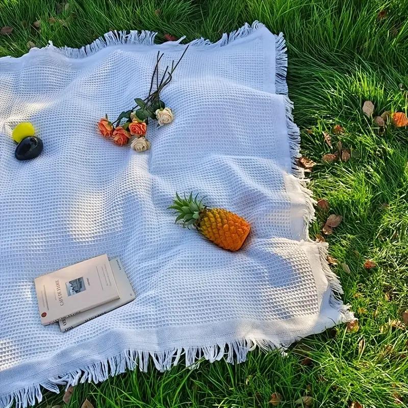 INS Outdoor Machine Washable Bohemian White Vintage Rug Camping Solid Color Picnic Sofa Blanket