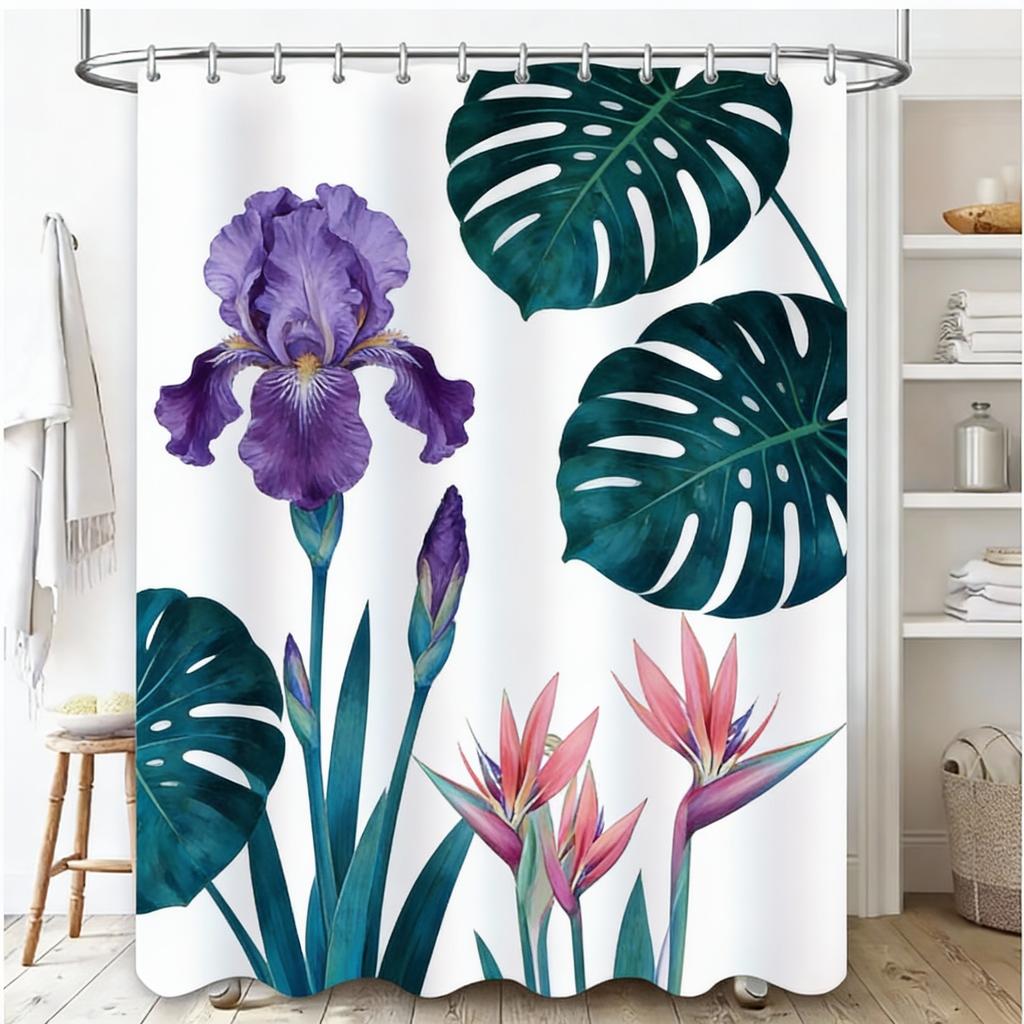 Elegant Floral Butterfly Shower Curtain – Waterproof Bathroom Decor with Tropical Plants, Multiple Sizes 90x180cm - 300x180cm