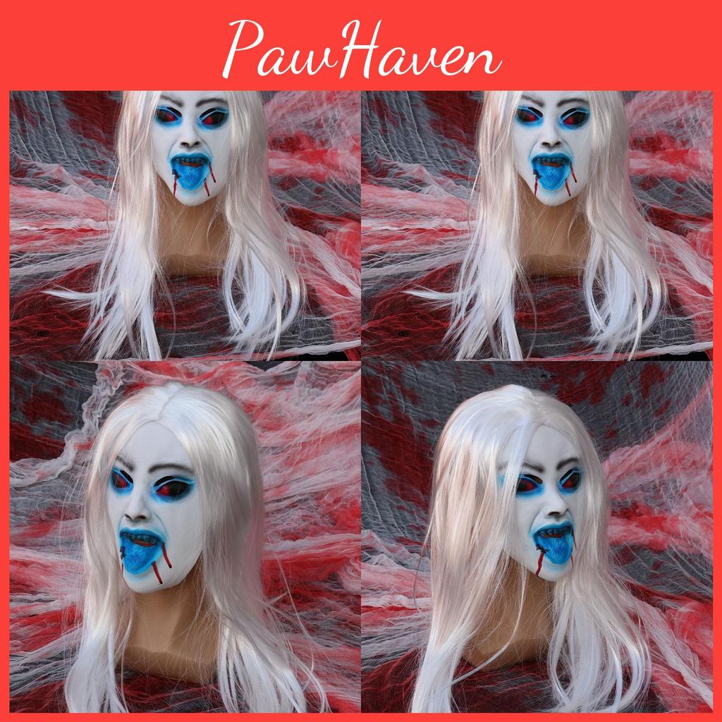 Ghost Female Latex Cosplay Mask With White Hair For Haunted Decorations House