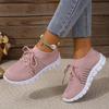 Korean Style Women's Lace-Up Flyknit Mesh Sneakers, Size 43, Lightweight Flat Bottom, Plus Size Available