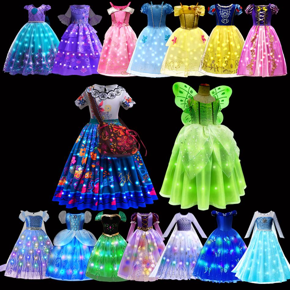 Vestito LED Luminoso per Bambina Ragazza Bambini Viola Verde Costume Cosplay Carnevale Festa di Compleanno Vestiti Costume di Halloween Abito da Ballo