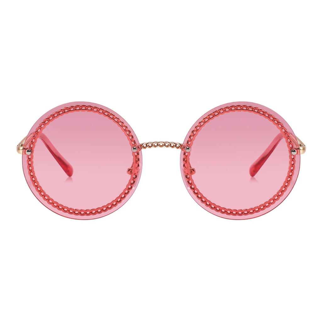 Luxury Metal Chain Round Sunglasses Rimless Brand Shades For Women Circle Sun Glasses Gradient   Zonnebril Dames