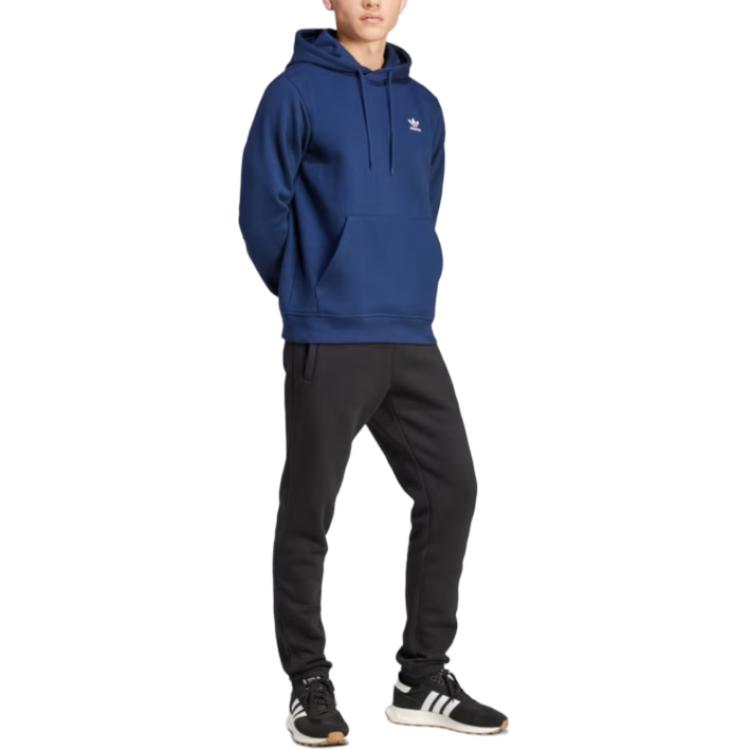 Adidas Originals Essential Trefoil Essentials Hooded Pullover Fitted Letter Logo Long Sleeve Sweatshirt Men sweatshirt Night-Blue IY4929