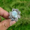 Natural Larimar Gemstone Stackable Flower Adjustable Ring 925 Silver For Women