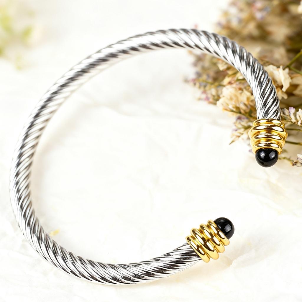 2026 Steel Wire Bracelet Bracelet Women's Black and White Bead Crystal Turquoise Twist Steel Wire Pearl Bracelet