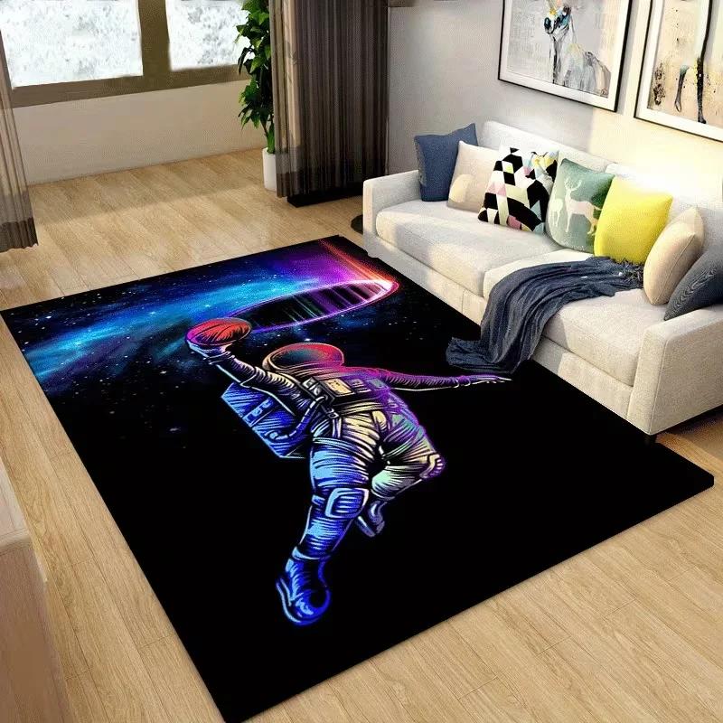 

3D Starry Night Astronaut Holding Moon Themed Area Rug Space Enthusiast Home Decoration Bedroom Living Room Anti Slip Mat 40x60cm