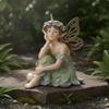 Nature Nymph Statue Hand Painted Sitting Fairy Figurine Weather Resistant Elf Girl Sculpture for
