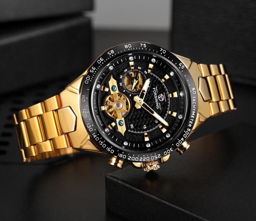 Forsining Automatic Mechanical Men Wristwatch Hollow Sport Male Luxury Tourbillon Watch Independent Seconds Dial Wristwatch