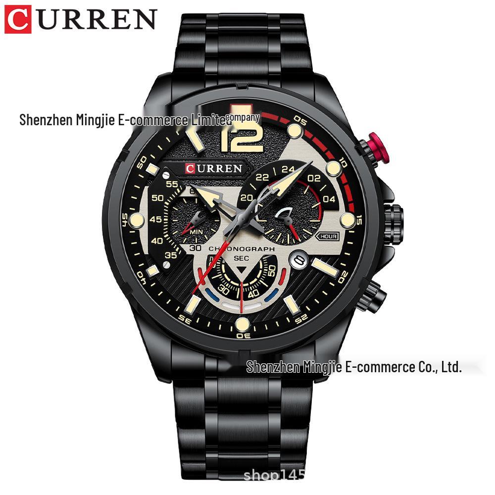 CURREN 8395 Men s Multifunctional Waterproof Sports Watch with Steel Band and Calendar.