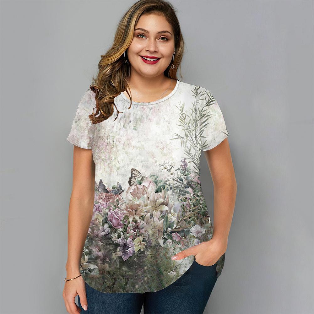 

Футболка большого размера для женщин, летняя повседневная футболка с круглым вырезом и коротким рукавом, модная свободная новая футболка, уличная одежда Harajuku, новая 6XL