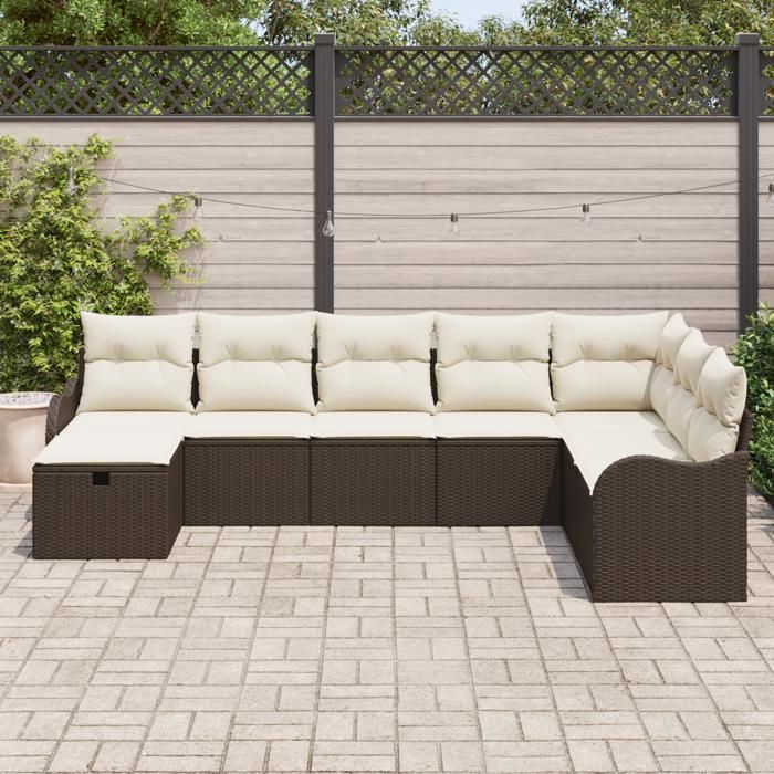 VidaXL Ensemble de canapé de jardin 8 pièces avec coussins en poly rattan marron 3360359