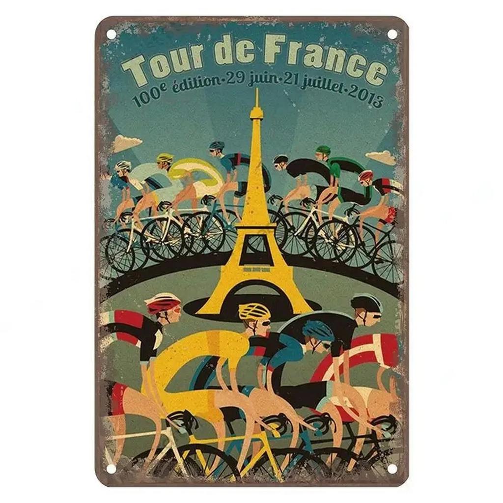 Mfoever Metal Tin Sign Tour De France Cycling Wall Decoration Plaque Vintage Poster Iron Painting for Man Cave Home Cafe Garden Club Bar