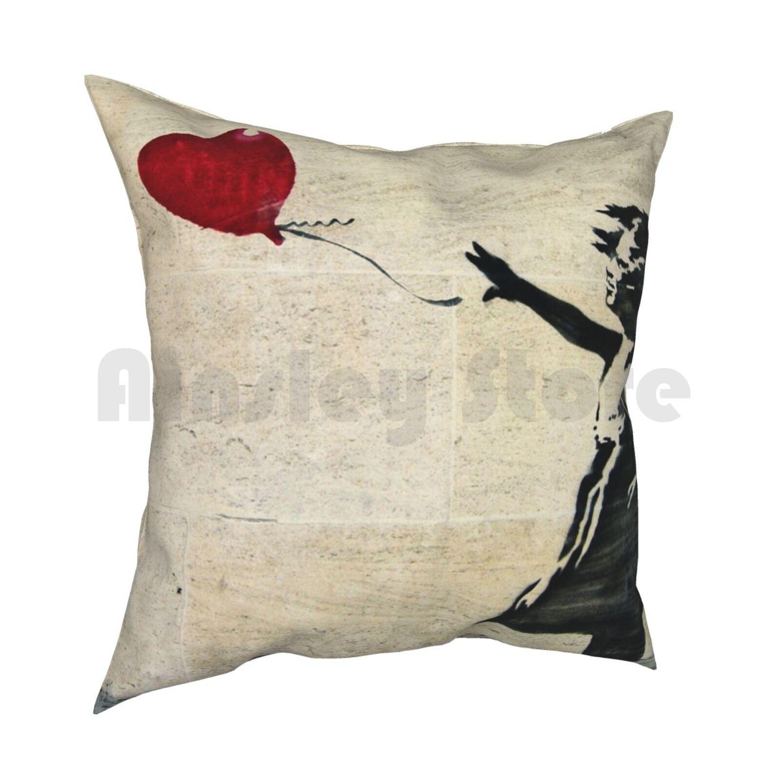 Banksys Girl With A Red Balloon Iii Pillow Case Printed Home Soft Throw Pillow London England United Kingdom Banksy 30x30cm 12x12in