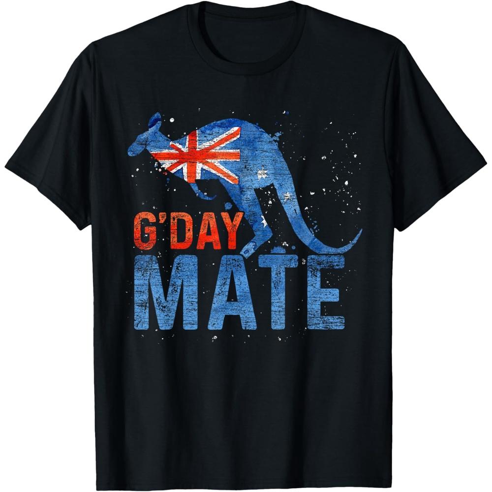 G Day Mate Kangaroo Aussie Animal Australia Flag Australia Cotton Men T Shirt S чёрный