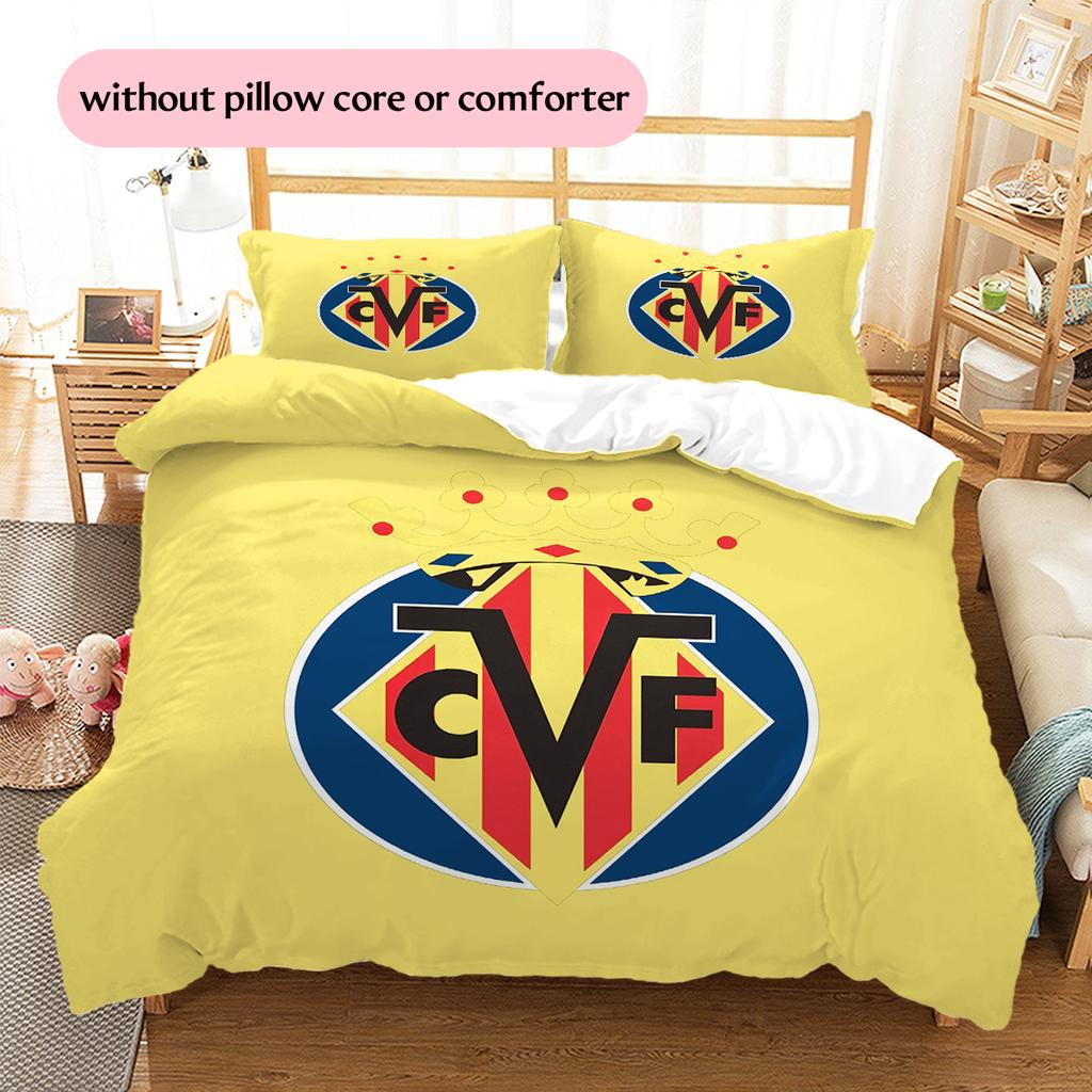Villarreal CF Pattern Bedding Home Decoration Birthday Gift (1 * duvet cover + 2 * pillowcase, without core)
