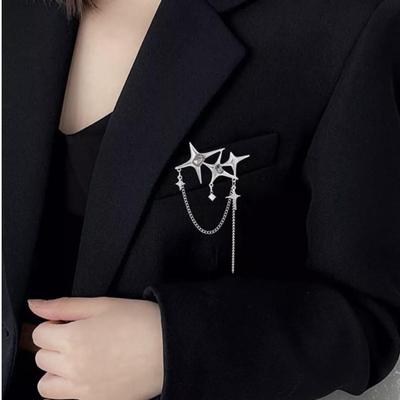 סיכת דש מתכתית בצורת שרשרת כוכבים עם תליון, יפנית-קוריאנית: אביזר סיכה אלגנטי וטרנדי לחליפה