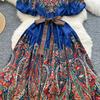 This Summer's Fashionable Printed Dress Is A Retro and Elegant Dress with A Cinched Waist and Lantern Sleeves