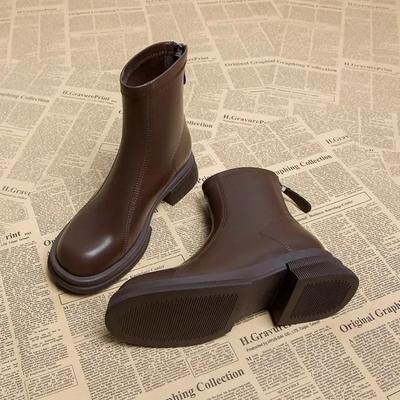 Autumn and Winter New Black Thick Soled Women's Ankle Boots Fashion Soft Leather Shoes Thick Heel Women's Short Boots