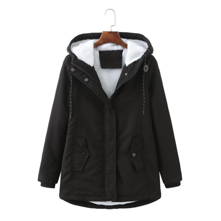 

Warm Padded Cotton Coat Jacket Womens Fashion Solid Colour Hooded Autumn Winter XXXXL чорний