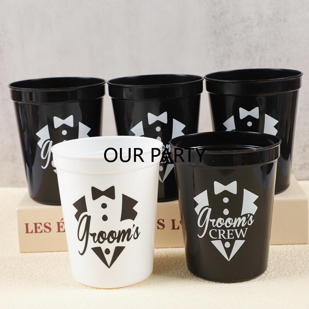 

5Pcs Black Groom To Be Reusable Plastic Cups Bow Drinking Cup for Bachelorette Bridal Shower Team Groom Wedding Party Decoration