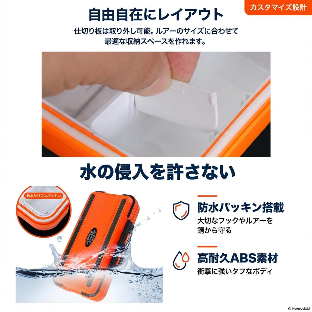 ENN LLC Waterproof Lure Box Set of 2 Black & Orange Double-Sided Fishing Tackle Storage Case with Adjustable Dividers 20x11x5cm