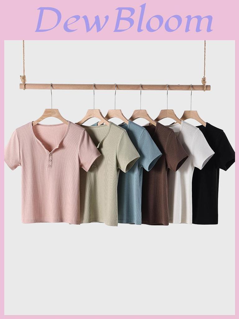 Summer Women Short Sleeve T Shirt With Half Open Collar For Casual And Office Wear