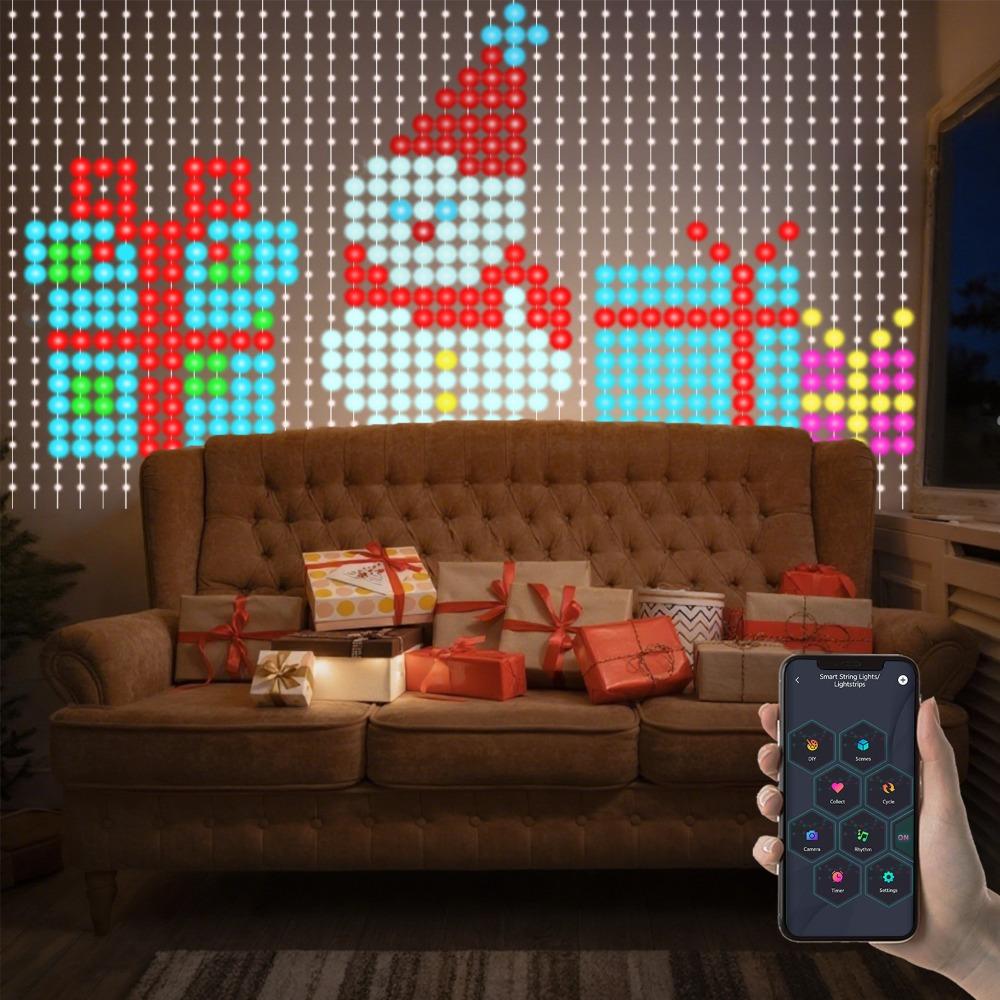 Smart Curtain Lights DIY Color Changing Fairy String Lights Music Sync for Indoor Outdoor Courtyard Garden Christmas Decoration