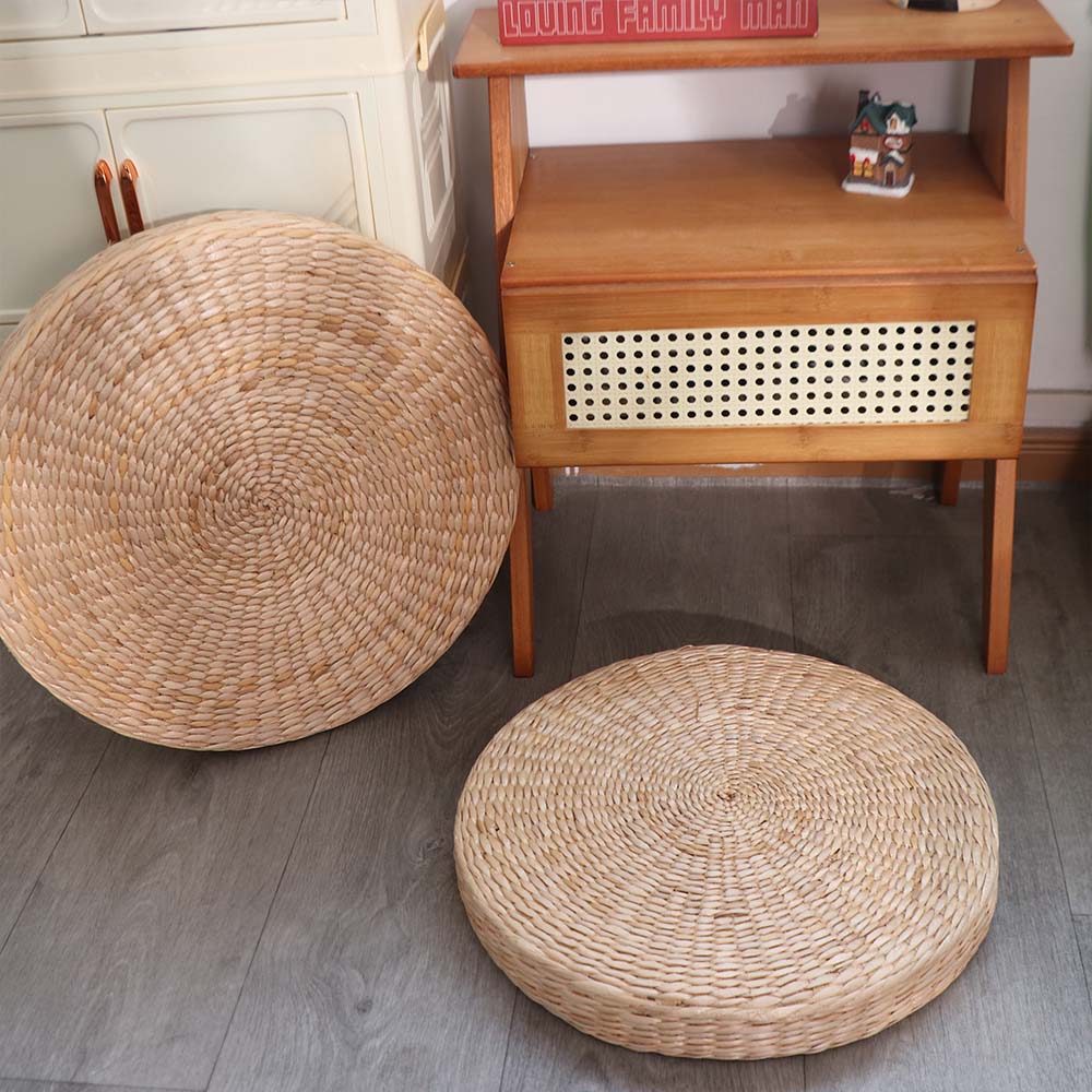 Japanese Style Natural Straw Futon Cushion Round Floor Mat Rustic Tatami Cushion Tea Ceremony