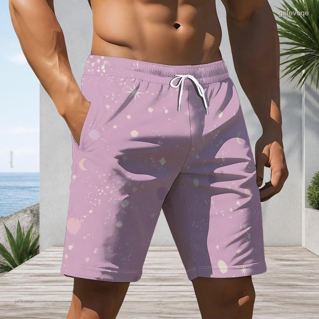 Men Plus Size Beach Shorts Abstract Black Gold Geometric Marble Print Drawstring Casual Swim Trunks For Summer Surfing Swimming