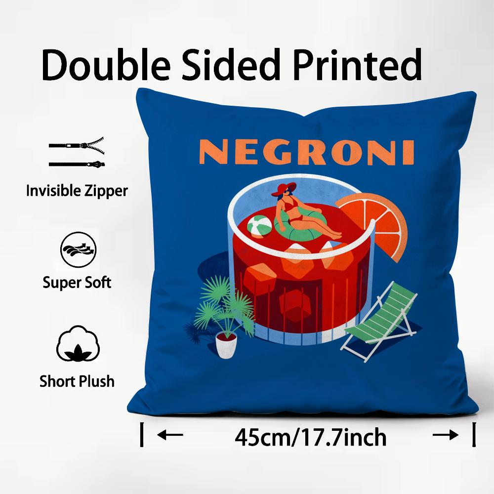 Popular Nnegroni Cocktailever Cushion Cover Soft Washable Pillow Case Multi-Scene For Couch Bed Travel Office Use
