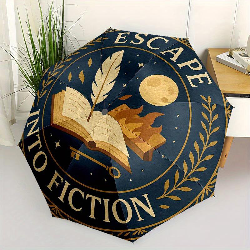 

Escape into Fiction: A Magical Reading Adventure Umbrella, Cute Umbrella with Cute Design, Portable 3-Fold Compact Umbrella for Men & Women, Valentine