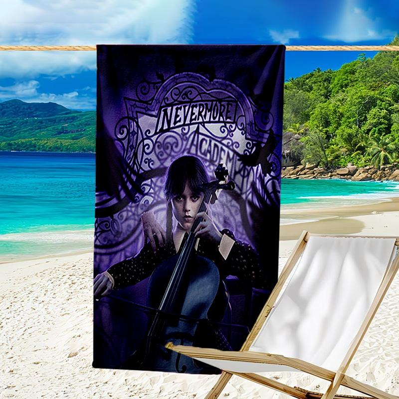 1pc Addams Family Wednesday9 Beach Towel, Sports Cape, Beach and Seaside Swimming Pool Equipment, Fashion Pattern, Rectangular, Travel Essentials