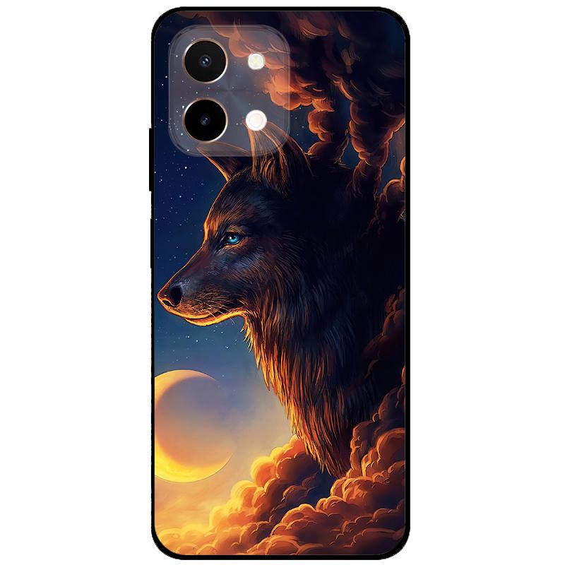 For Vivo Y28 4G Case 6.68'' Black TPU Silicon Cartoon Protection Cover for VivoY28 Y 28 4G Shockproof Capa Wolf Animals Soft Bag