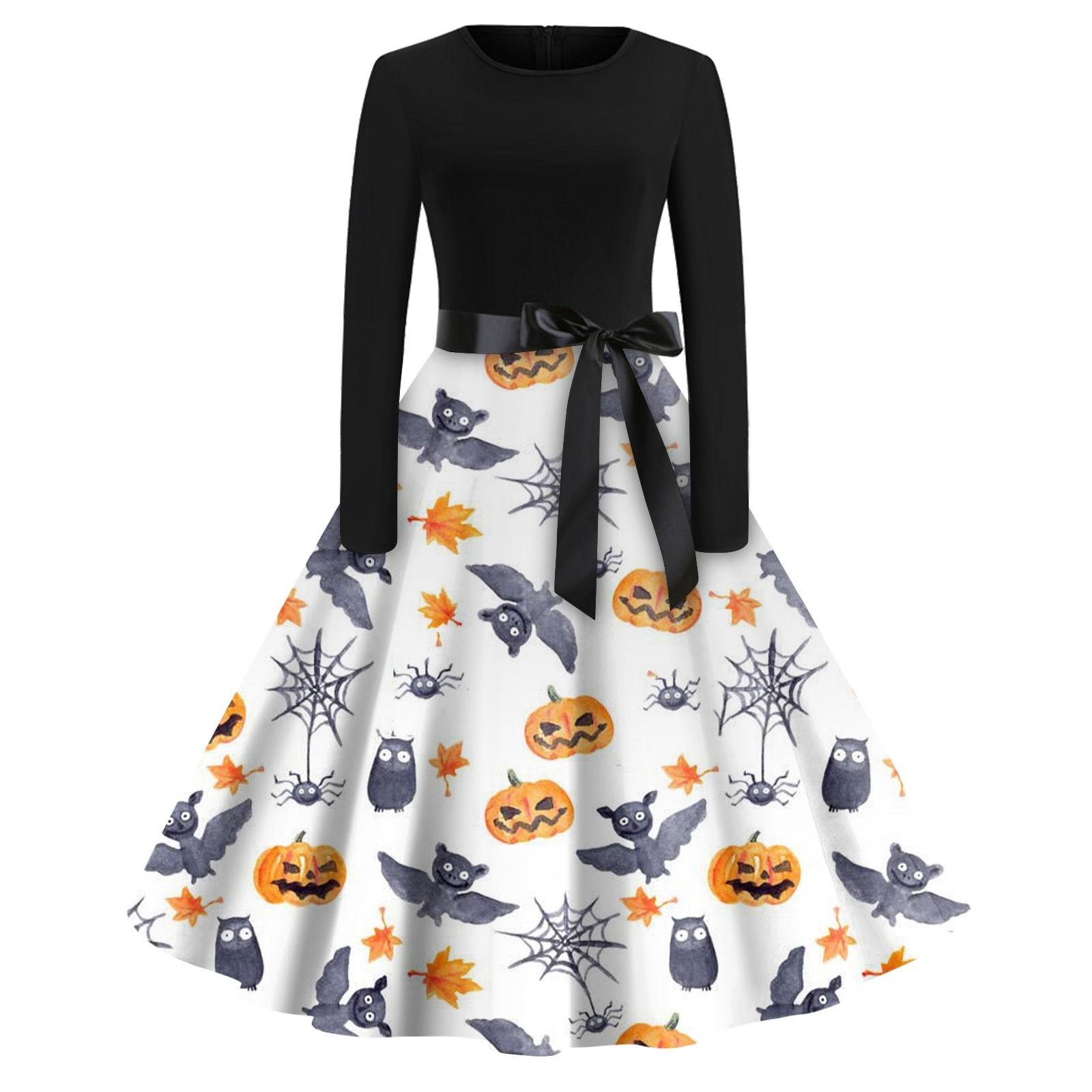 

Женское винтажное классическое платье с длинным рукавом и принтом, свободное платье с круглым вырезом XXL