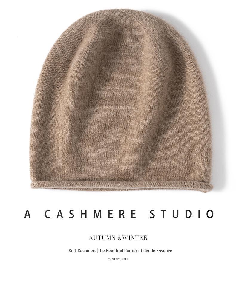 Women's 100% Pure Cashmere Autumn/Winter Versatile Knit Hat - Solid Color, Warm & Stylish