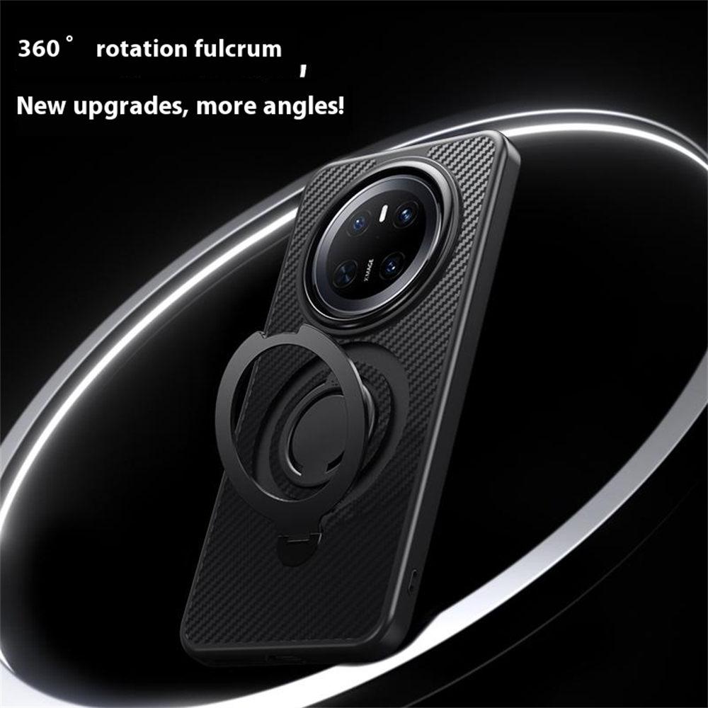Für Huawei Mate 70 Hülle Kompatibel mit MagSafe Ständer Carbonfaser Textur PC+TPU Rückseite mit Silikonring