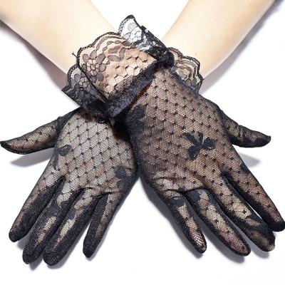 Transparente Schleife Kurze Sonnenschutz Spitzenhandschuhe Vollfinger Tüll Fäustlinge Mode Brauthandschuhe Damen