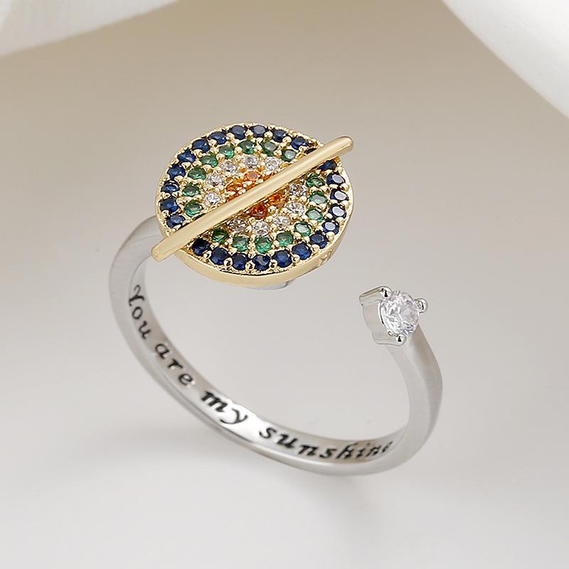 Colorful Zircon Planet Engraved Rotating Ring - Anxiety Relief Light Luxury Open Index Finger Jewelry