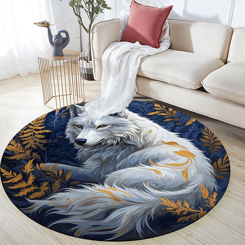 Wolf pattern round rug,Carpet Rug for Living Room Bedroom Playroom ,Non-slip Floor Mat,Holiday Gifts and Birthday Gifts.