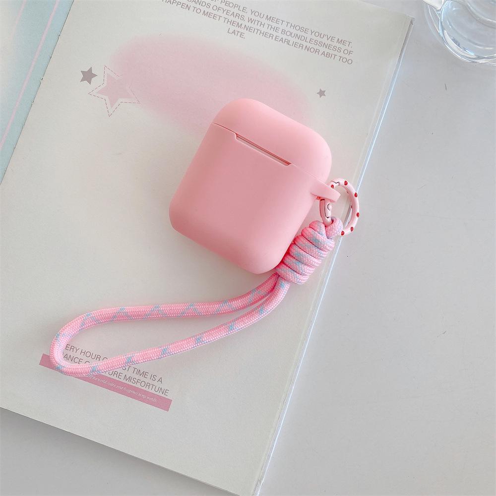 Simple Solid Color Silicone Earphone Cover for Apple AirPods 1 /1 Generation Polka Dot Short Rope Case PRO1 PRO1