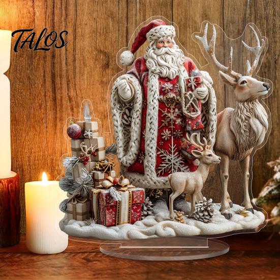 Christmas Window Sill Ornament Santa Claus Ornament, Retro Reindeer Acrylic Decoration, Moisture Proof Double Sided Desktop Figurines for Holiday Home