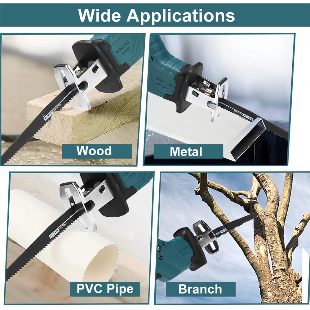 Brushless Electric Reciprocating Saw Variable Speed Cordless Metal Woodworking Cutting Power Tool