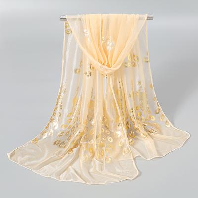 Georgette Gold Schal Hijab Damen Hohe Qualität Voile Wickeltuch Schal Lang Weich Pfau Paschmina Stolen Glitzer Dünne Schals 170*60cm