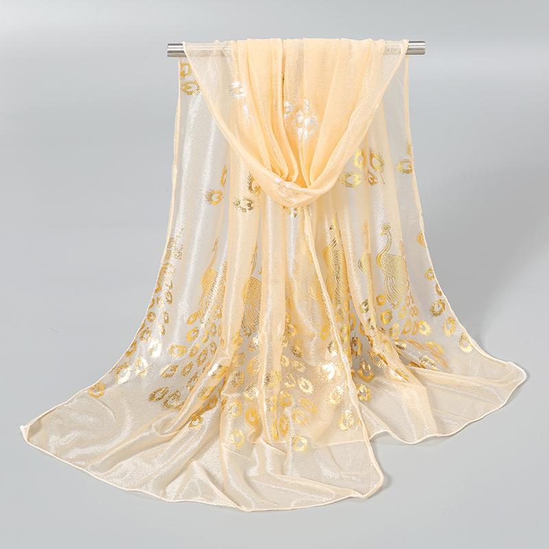 Schleier Pfau Heißprägung Gold Glitzer Schal Schal Damen Elegant Lange Schals Premium Temperament Schleier Kopfbedeckungen 170*60cm