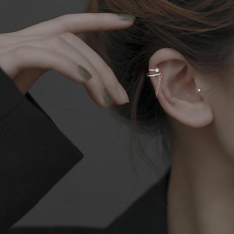 Sparkling Diamond Personalized Doublelayer Chain Cold Style Ear Clip Women Men